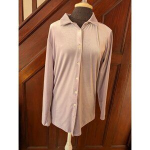Lands End Womens Button-Up Long Sleeve Velvet Shirt Size L Lavender